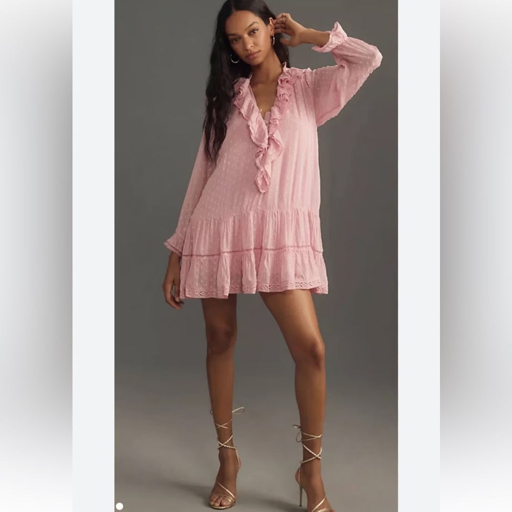 NWT retail $ 135 size XS #Anthropologie Feminine Lilac ruffled mini dress.